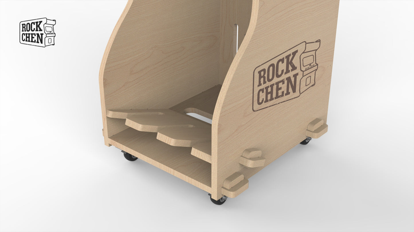 Wooden multi row roller guitar stand
