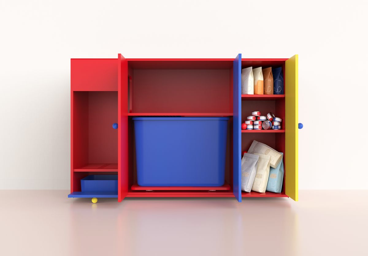 Mondrian-style sand control storage cat litter cabinet