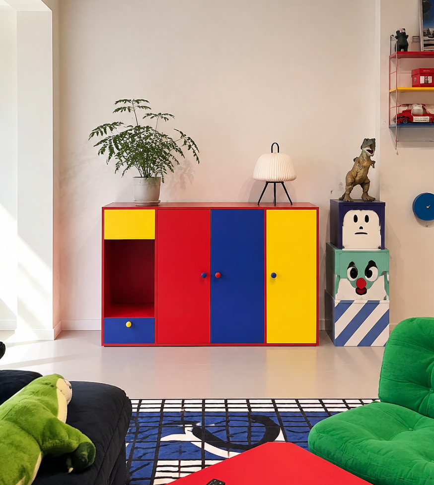 Mondrian-style sand control storage cat litter cabinet