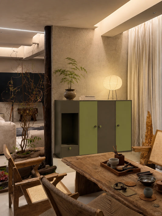 Green Wabi-Sabi style Sand control storage cat litter cabinet
