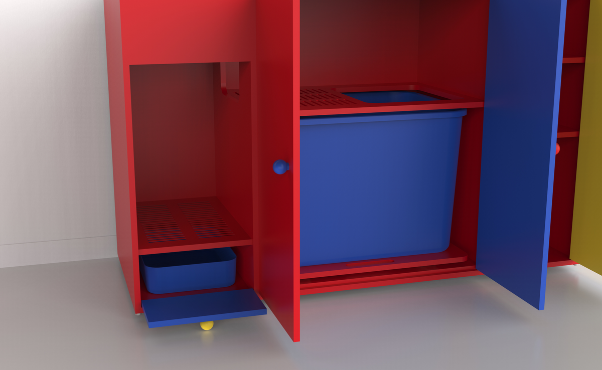 Mondrian-style sand control storage cat litter cabinet