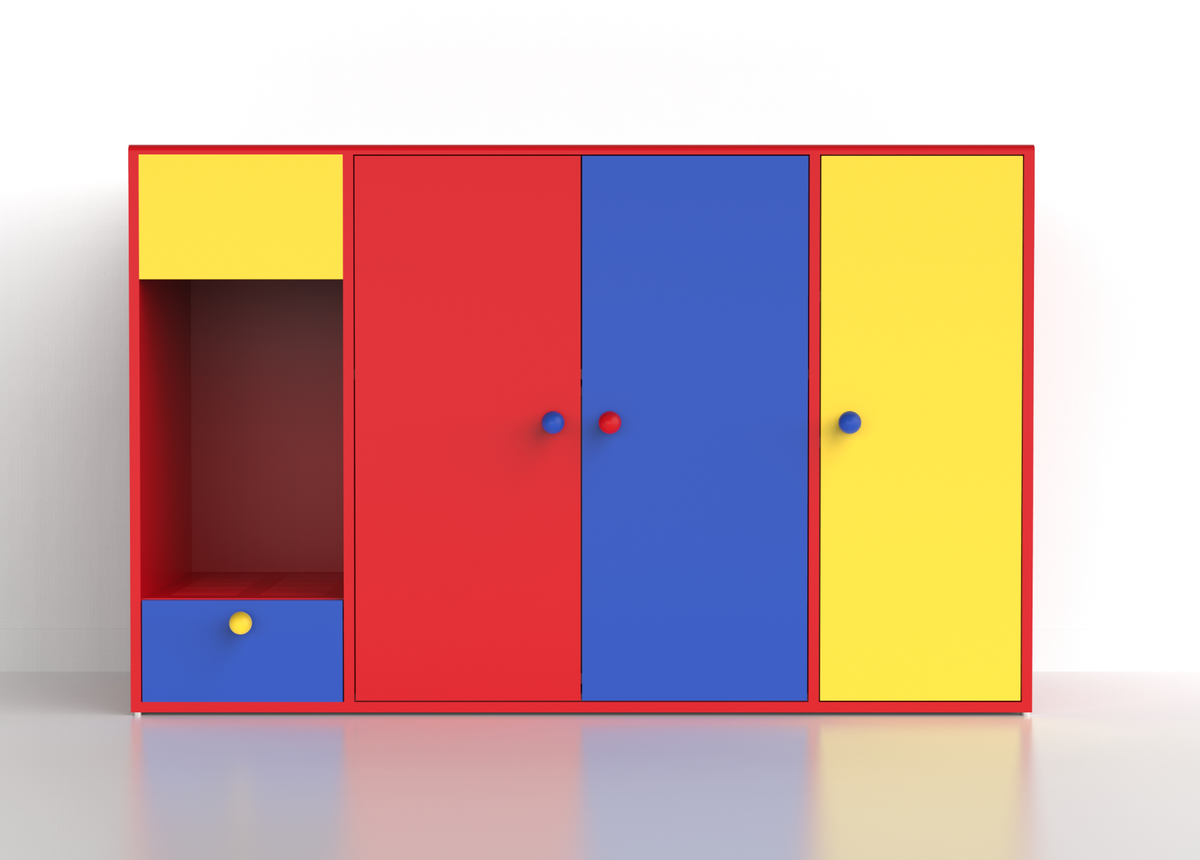 Mondrian-style sand control storage cat litter cabinet