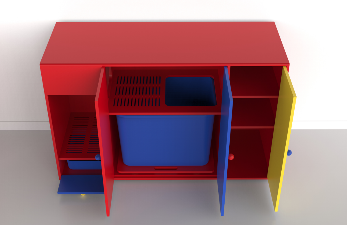 Mondrian-style sand control storage cat litter cabinet